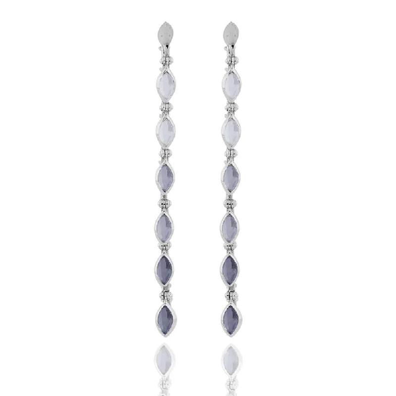 Sparkling Drop Stud Earrings-Swinging Long Line 18K Whitegold Earrings w. Chalcedony, Quartz & Citrin