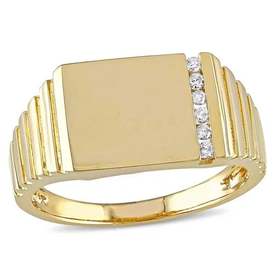 Simple Promise Rings with Personalization-Original Amour Yellow Gold 1/10 CT Diamond Men's Ring