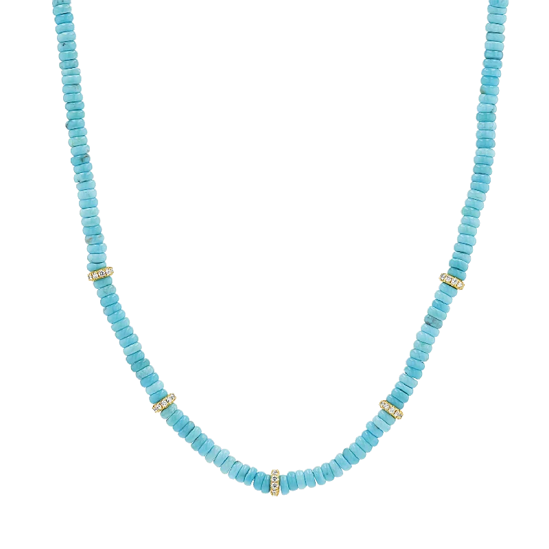 Luxury Gemstone Necklaces-Turquoise Diamond Bead Necklace