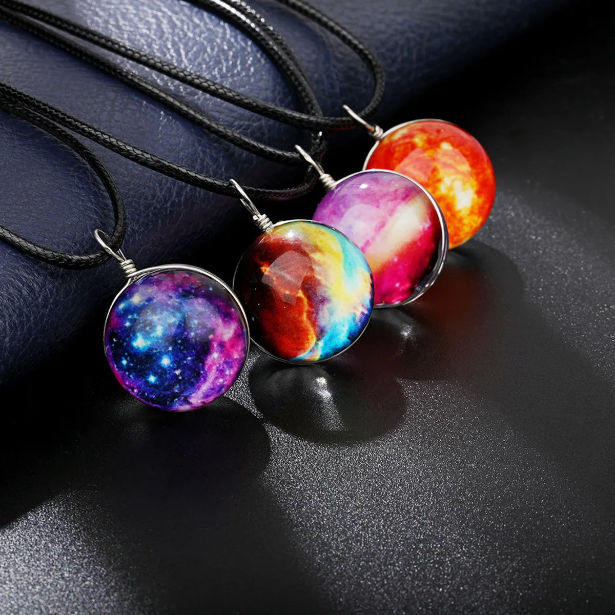 Engagement Necklaces-Simple Style Starry Sky Glass Leather Rope Luminous Unisex Pendant Necklace 1 Piece