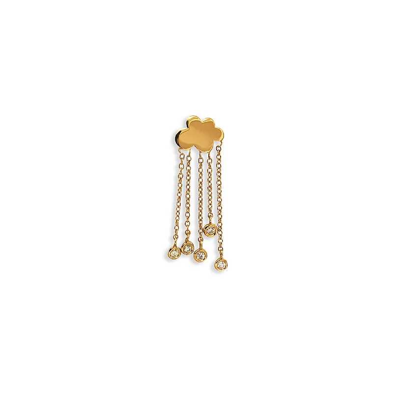 Simple Crystal Earrings for Women-Rain Cloud Single 18K Gold Earring w. Diamonds