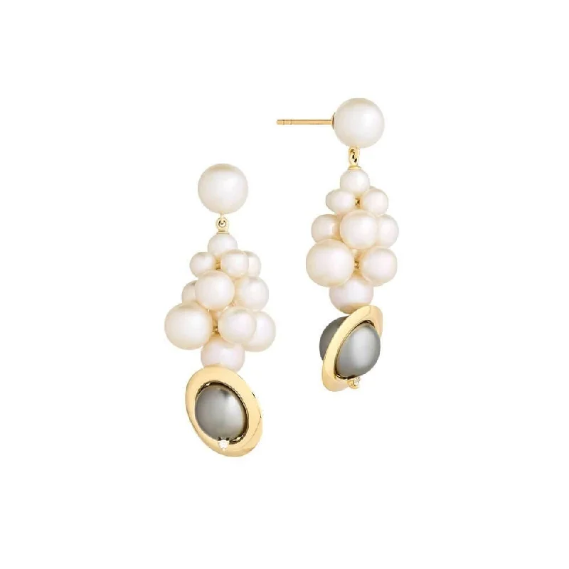 Stylish Pearl Drop Earrings-Cosmo Cloud 18K Gold Earrings w. Pearl & Diamond