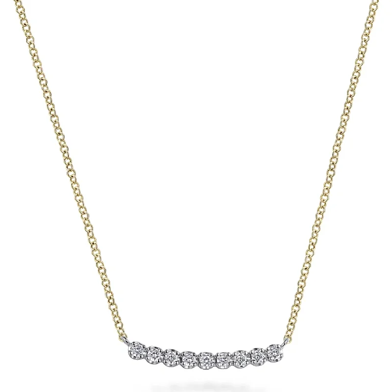 Trendy Pendant Necklaces-Gabriel 14K White & Yellow Gold White Sapphire Bar Pendant