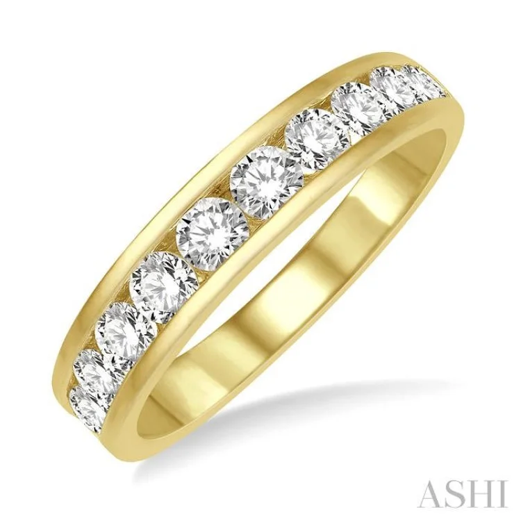 Custom Infinity Rings for Couples-1.00 ctw Channel Set 11 Stone Round Cut Diamond Wedding Band in 14K Yellow Gold