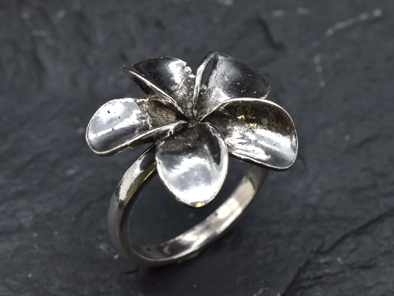 Women’s Engagement Rings with Diamonds-Large Silver Flower Ring - Hawaiian Flower Ring - Silver Flower Ring