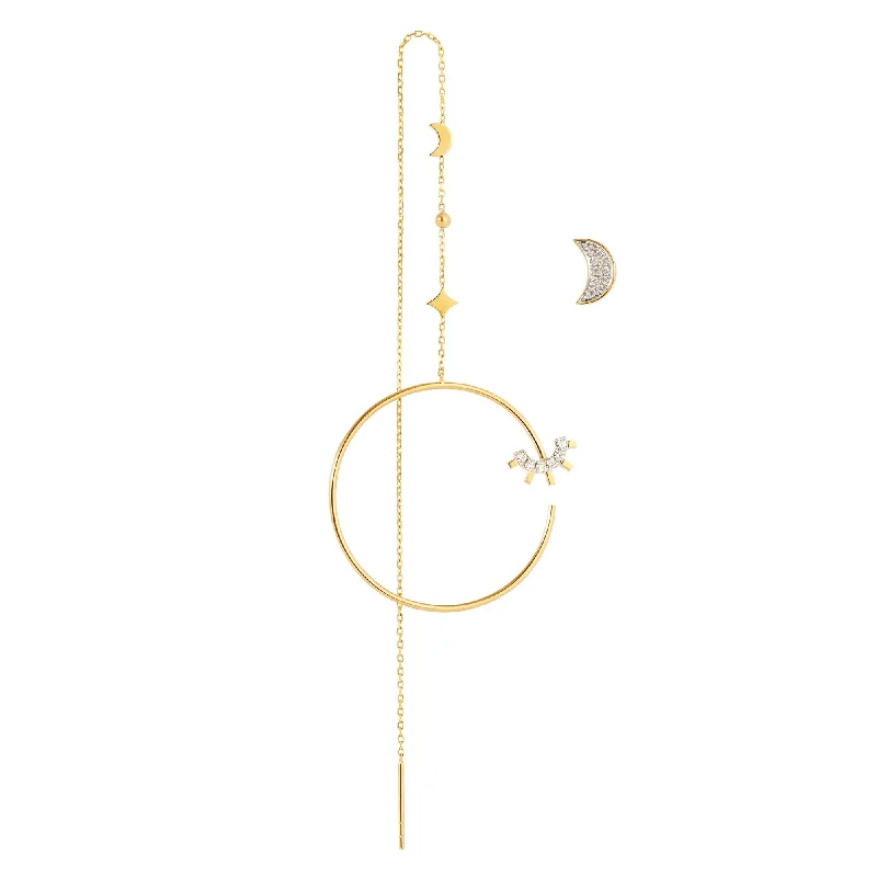 Handcrafted Drop Earrings for Women-Modern Words Fine Moonlight 18K Gold Earrings w. Diamond