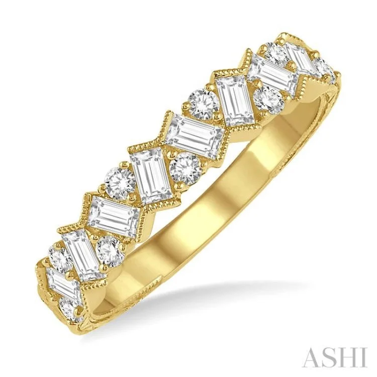 Matching Wedding Rings for Couples-5/8 ctw Zigzag Baguette and Round Cut Diamond Ring in 14K Yellow Gold