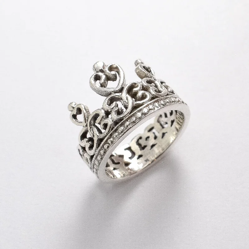 Handcrafted Engagement Rings-Silver Princess Ring - Silver Crown Ring - Princess Tiara Ring