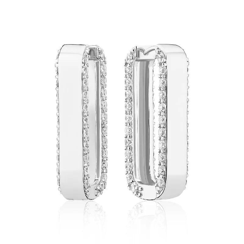 Classic Hoop Earrings-Maratea Grande Silver Earrings w. Zirconia