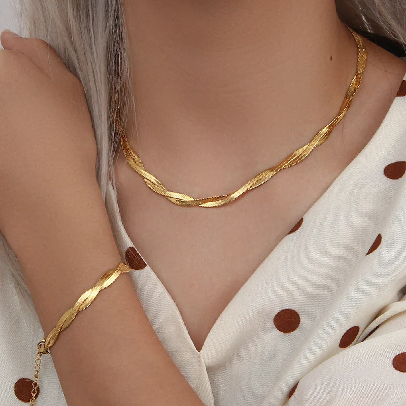 Fine Silver Necklaces-Fashion Stripe Geometric Stainless Steel 18K Gold Plated Necklaces