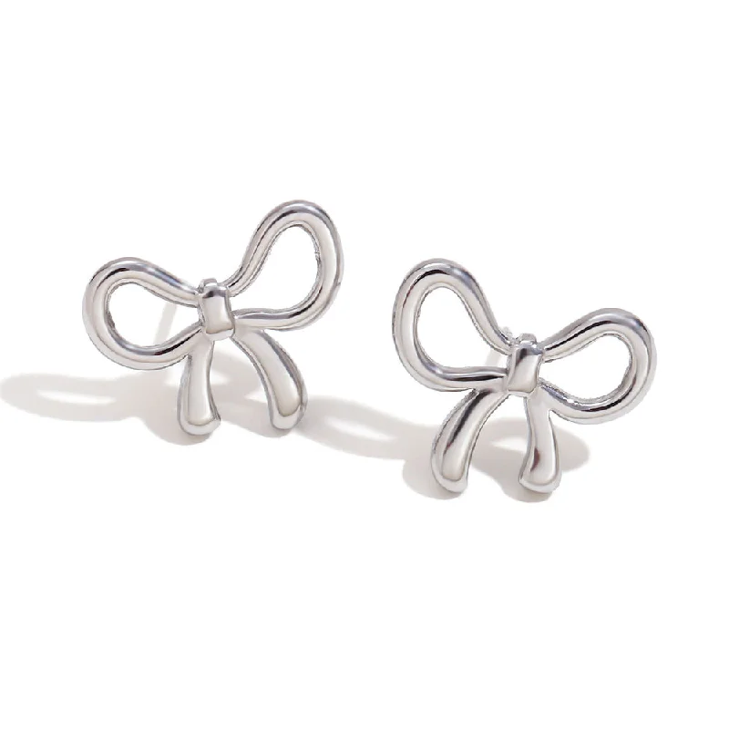 Simple and Sweet Bow Earrings - Steel