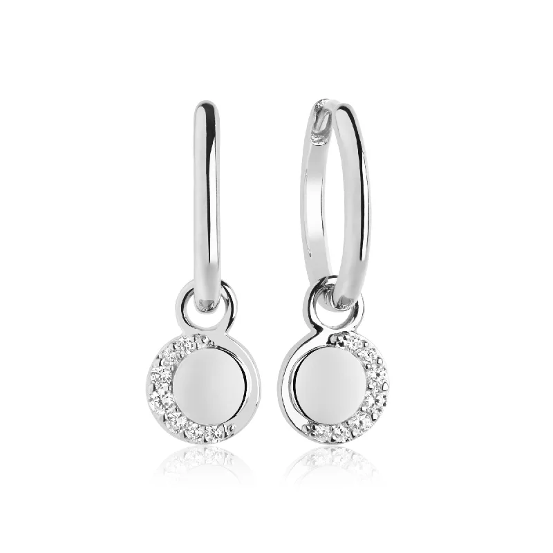 Personalized Gemstone Drop Earrings-Portofino Lungo Silver Earrings w. White Zirconias