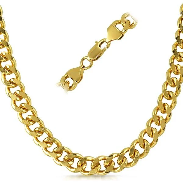 Statement Necklaces-Cuban IP Gold Stainless Steel Chain Necklace 10MM