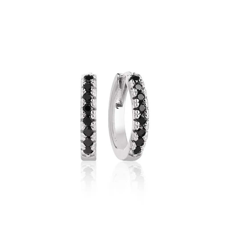 Chic Silver Earrings-Ellera Medio Silver Earrings w. Black Zirconias