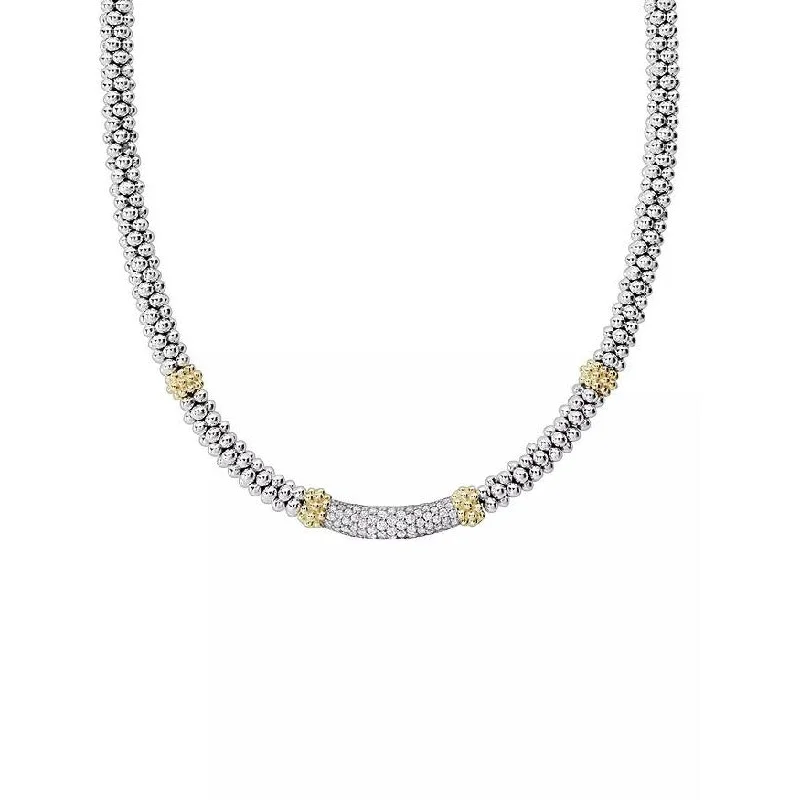 Monogram Necklaces-Lagos 18K and Sterling Silver 16" Caviar Lux Diamond Station Necklace