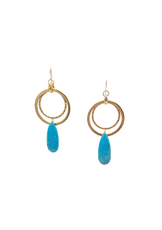 Classic Hoop Earrings for Women-Turquoise Gold Circle Earrings