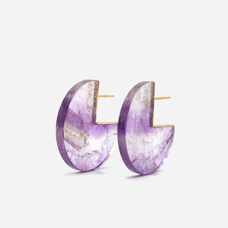 Pearl Drop Earrings for Women-Slice 18K & 10K Gold Earrings w. Amethyst