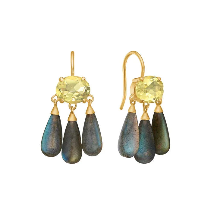 Chic Silver Earrings-Lemon 18K Gold Plated Earring w. Labradorite & Quartz