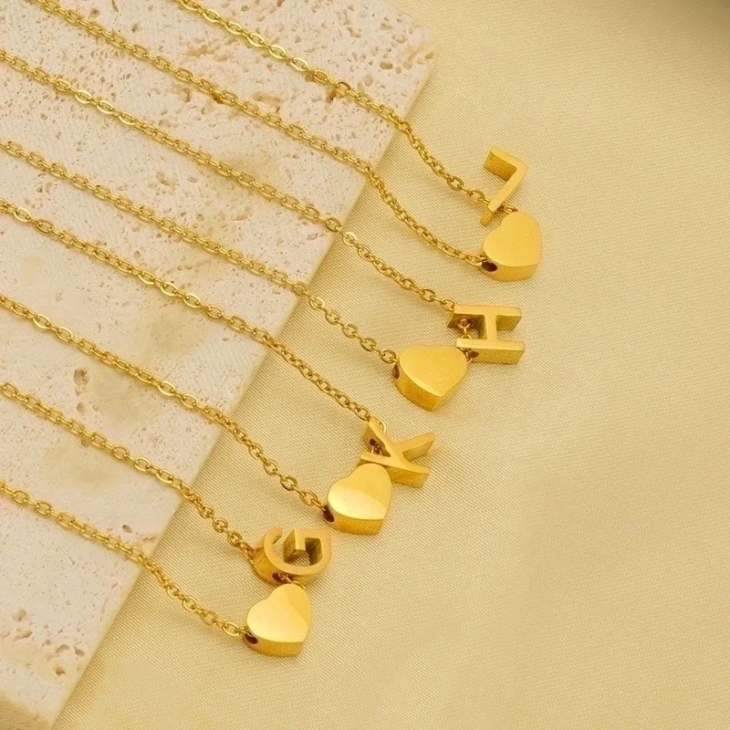 Luxury Gemstone Necklaces-Casual French Style Letter Heart Shape Stainless Steel Plating 18k Gold Plated Pendant Necklace