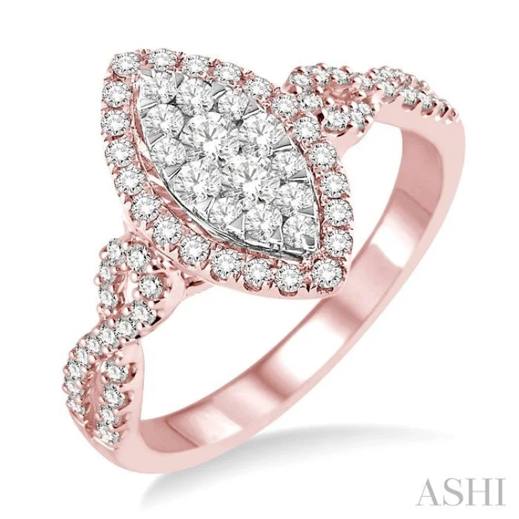 Custom Stackable Wedding Rings-3/4 ctw Marquise Shape Diamond Lovebright Ring in 14K Rose and White Gold