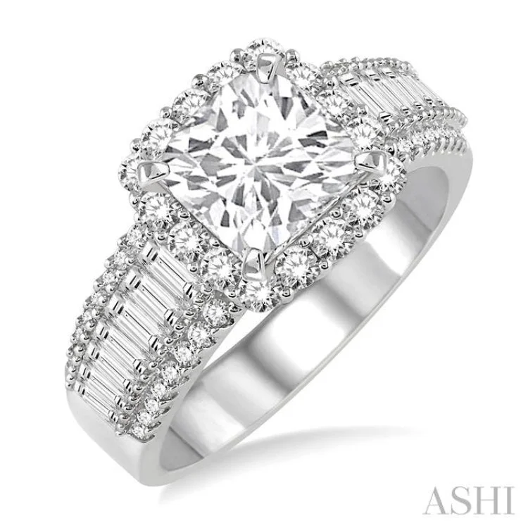 Luxury Wedding Rings with Custom Settings-1 1/5 ctw Diamond Semi-mount Engagement Ring in 14K White Gold