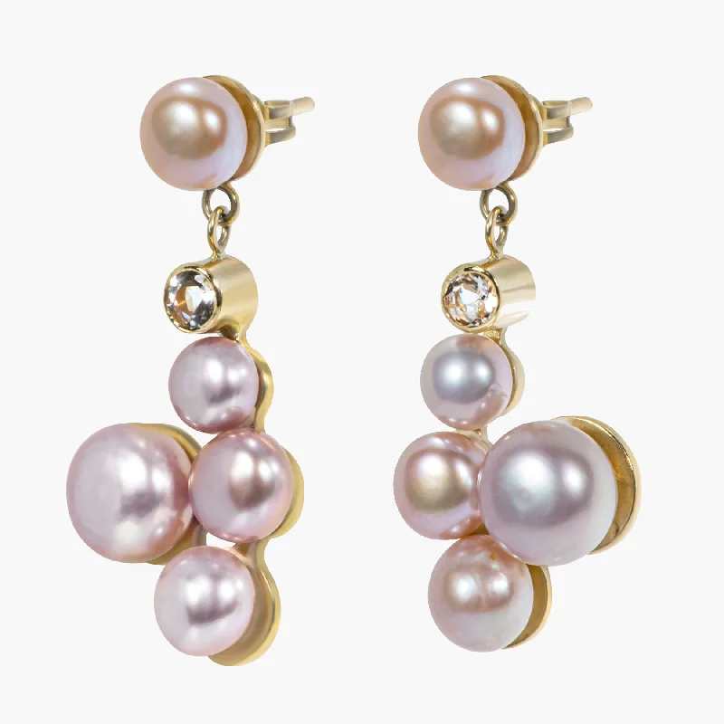 Silver Drop Earrings for Women-Adela 02 9K Gold Earrings w. Pearls