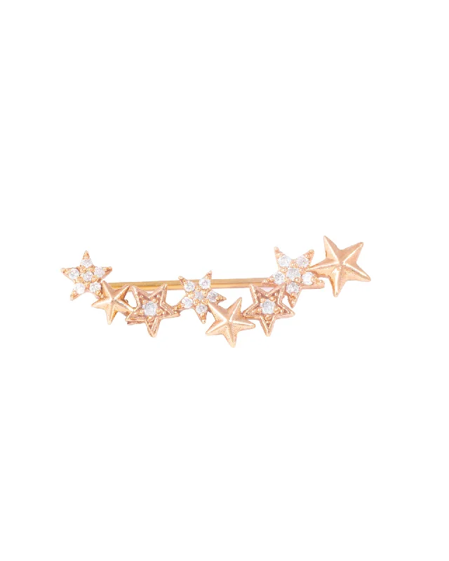 Luxury Drop Hoop Earrings-Stars Crawler 18K Gold, Whitegold or Rosegold Earring w. Diamonds