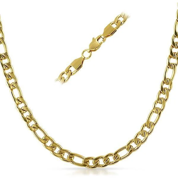 Stainless Steel Necklaces-Figaro IP Gold Stainless Steel Chain Necklace  6MM