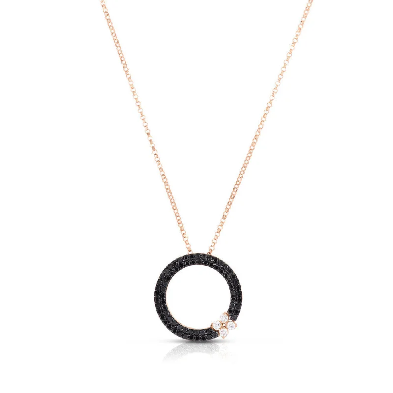 Pearl Necklaces-Roberto Coin 18K Yellow Gold Love in Verona Open Circle Black Diamond Pendant