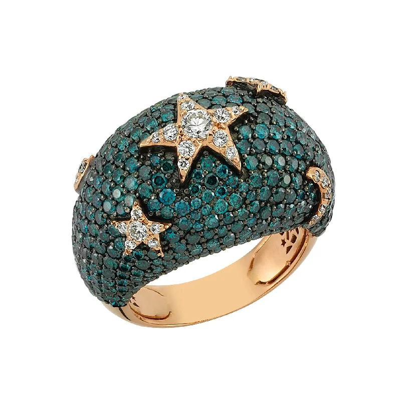 Designer Promise Rings for Women-SIRIUS STAR GOLD BLUE DIAMOND RING