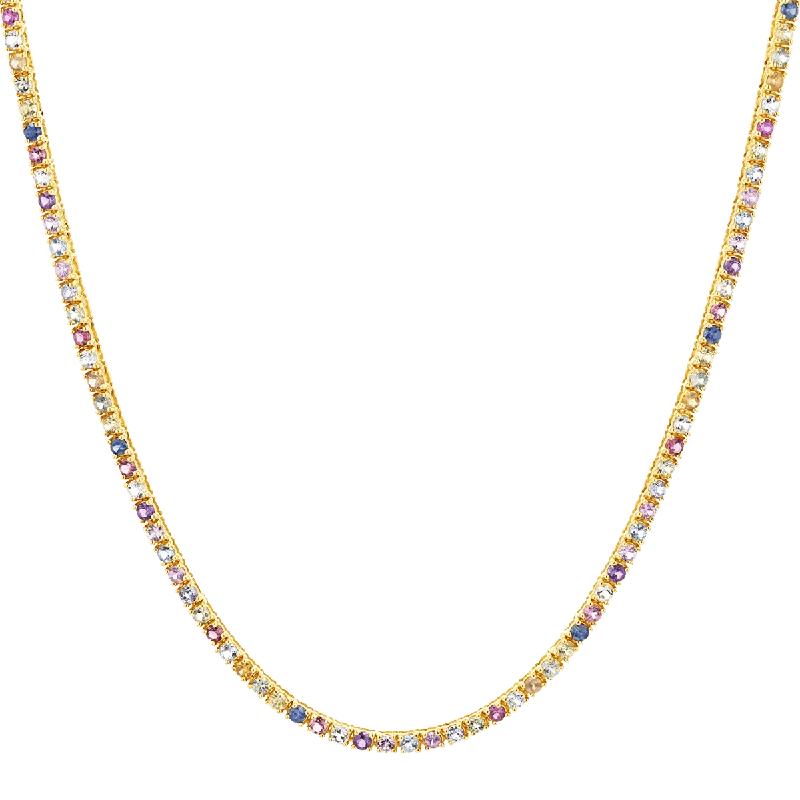 Custom Engraved Necklaces-Rainbow Gemstone Tennis Necklace