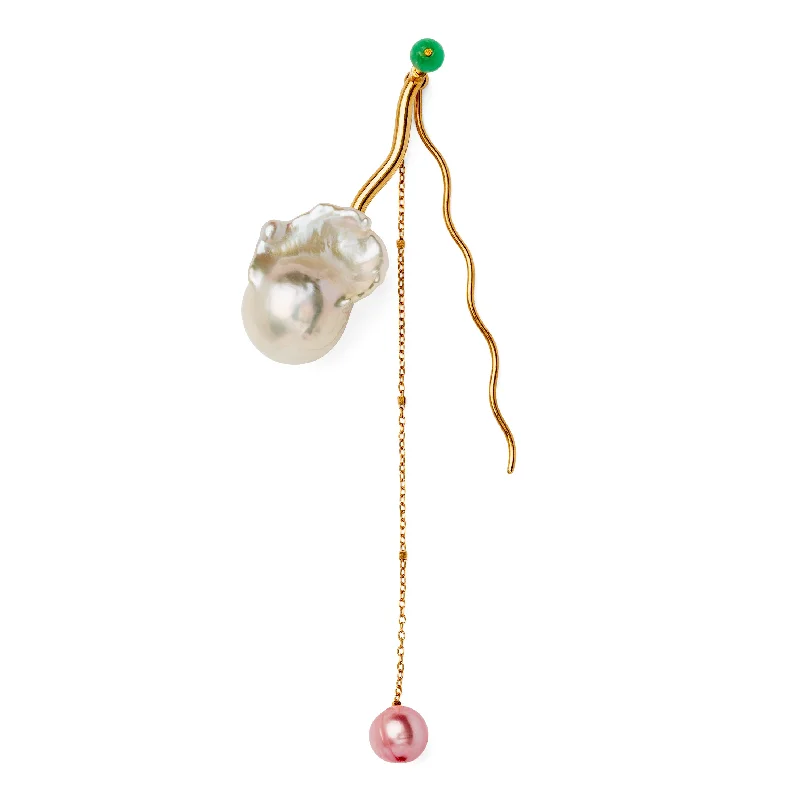 Designer Pearl Earrings-Amphitrite Gold Plated Earring w. Pearls & Chrysoprase