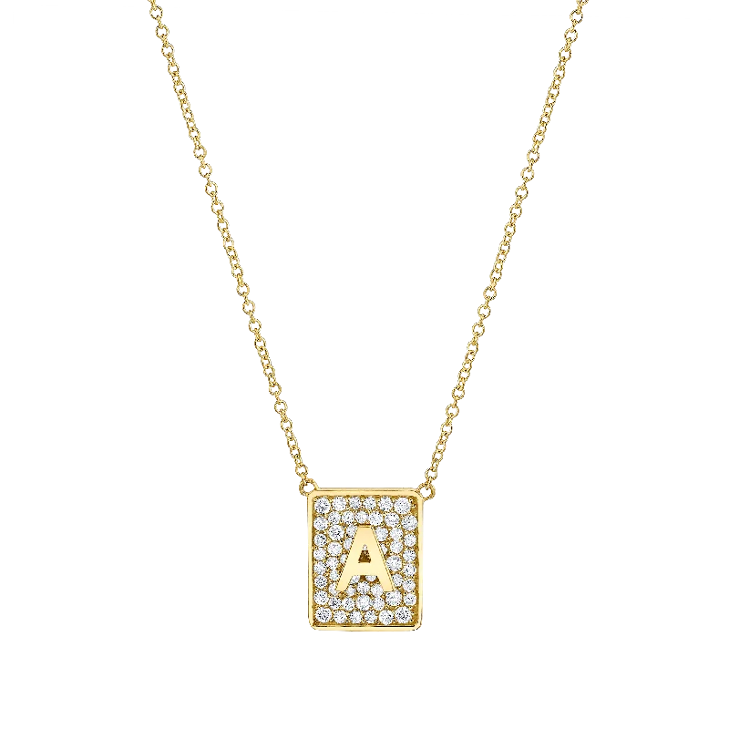 Natural Stone Necklaces-Square Diamond Initial Necklace