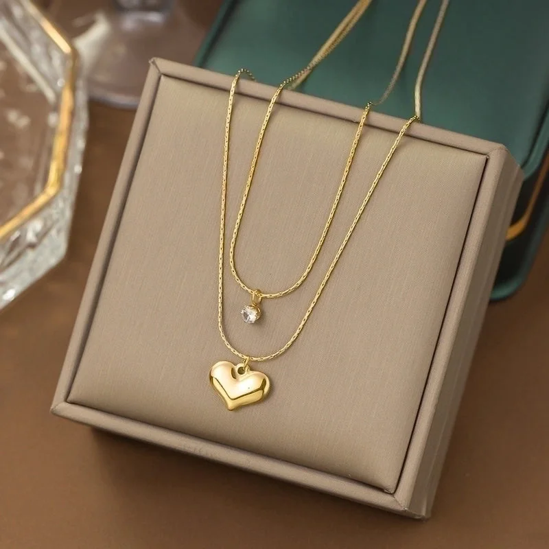 Yc [H343] Double Layers Loving Heart Necklace [Gold]