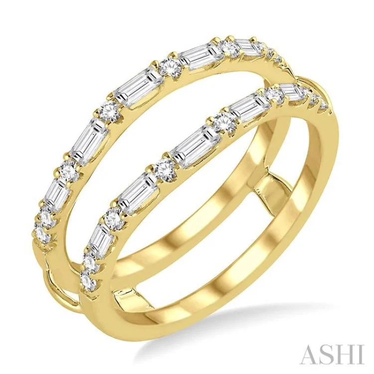 Custom Birthstone Engagement Rings for Men-1/2 ctw Baguette and Round Cut Diamond Insert Ring in 14K Yellow Gold