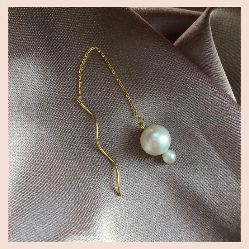 Personalized Pearl Earrings for Women-Heatwave Threader 18K Gold Plated Earring w. White Pearls