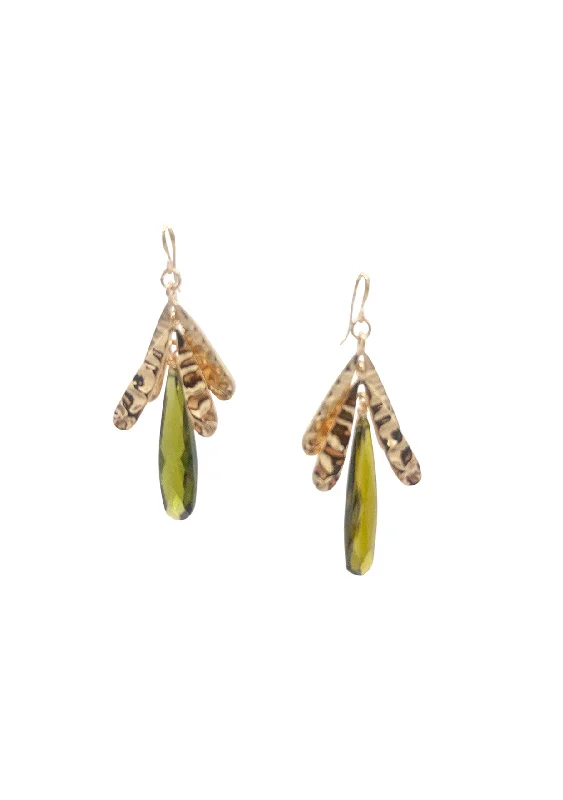 Geometric Crystal Drop Earrings-Gold Leaf Green Hydroquartz Earrings