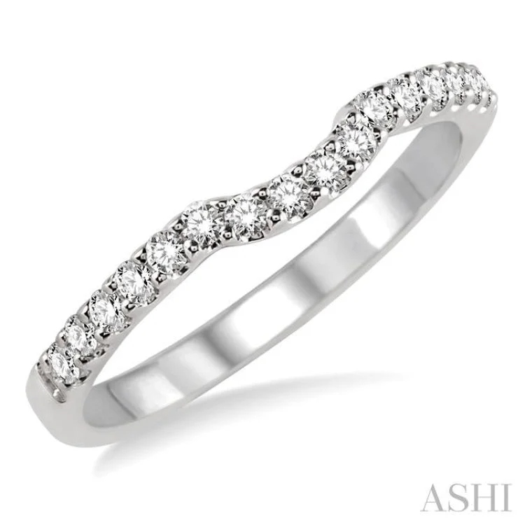 Designer Wedding Rings with Custom Engraving-1/3 Ctw Round Cut Diamond Wedding Band in 14K White Gold