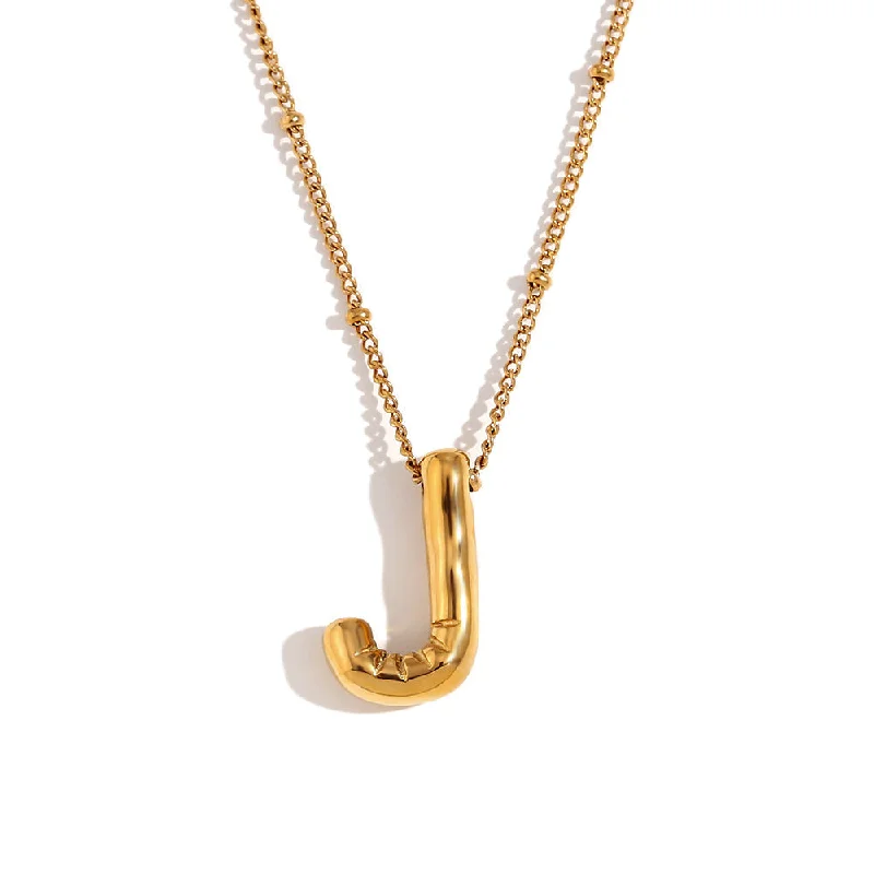 Party Balloon Letter Pendant Necklace - Gold - J