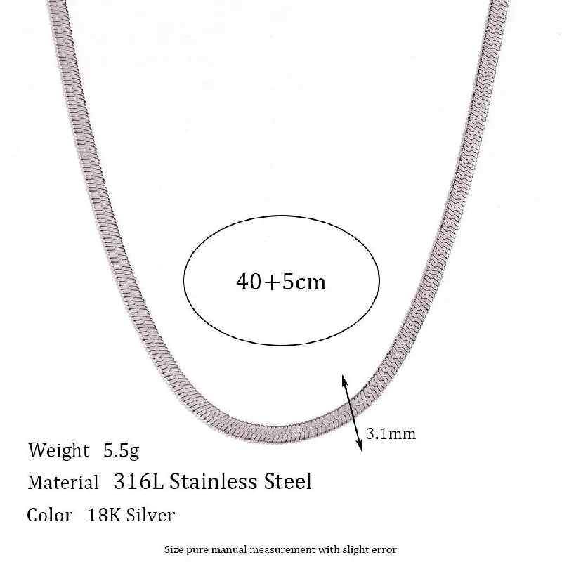 3mm Wide Blade Chain Necklace - Steel 40cm 5cm