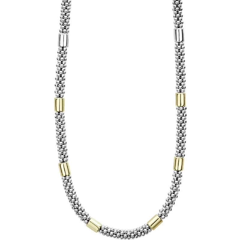 Pearls And Gold Necklaces-Lagos 18K and Sterling Silver High Bar 7mm Smooth Station Necklace