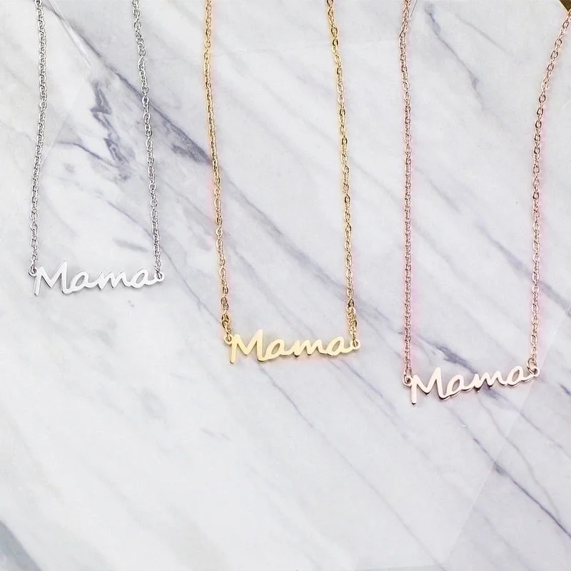 Pearls And Gold Necklaces-Wholesale Jewelry Simple Mama Letter Titanium Steel Necklace