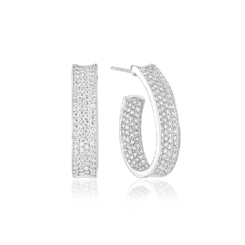 Handmade Hoop Earrings-Felline Concavo Silver Earrings w. Zirconias