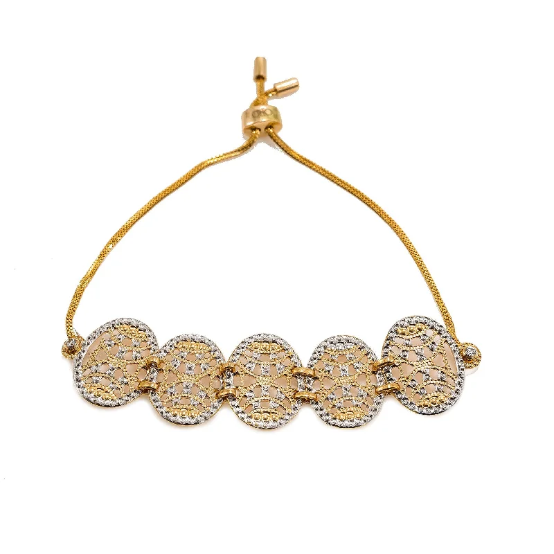 Charm Bracelets for Teen Girls-22K Multi Tone Gold Bracelet W/ Round Open Cut Accents & Drawstring Closure