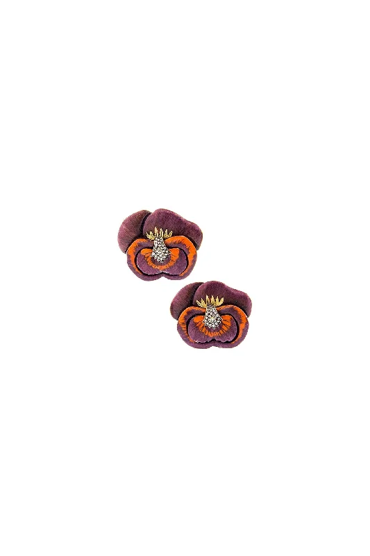 Trendy Drop Earrings for Women-Small pansy 18K Gold Earrings w. Diamond