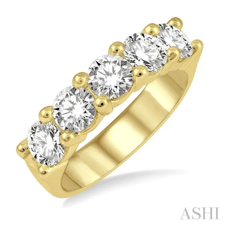 Custom Name Rings for Women-2.00 ctw 5 Stone Round Cut Diamond Wedding Band in 14K Yellow Gold