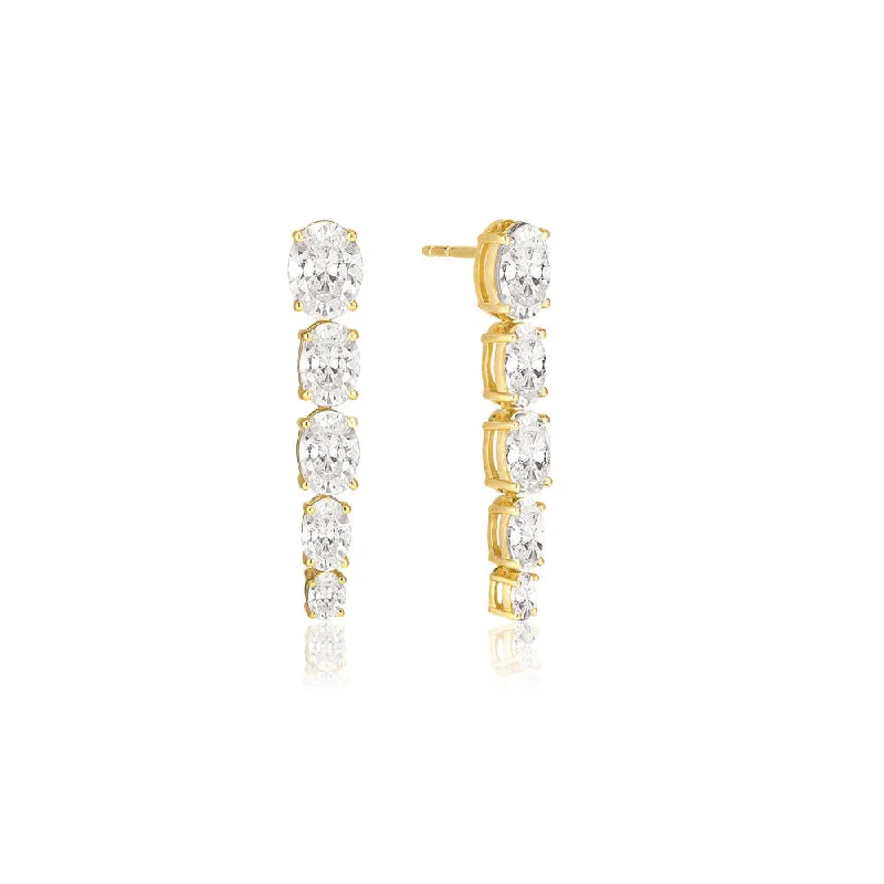 Silver Hoop Earrings-Ellisse Lungo Cinque 18K Gold Plated Earrings w. Zirconias