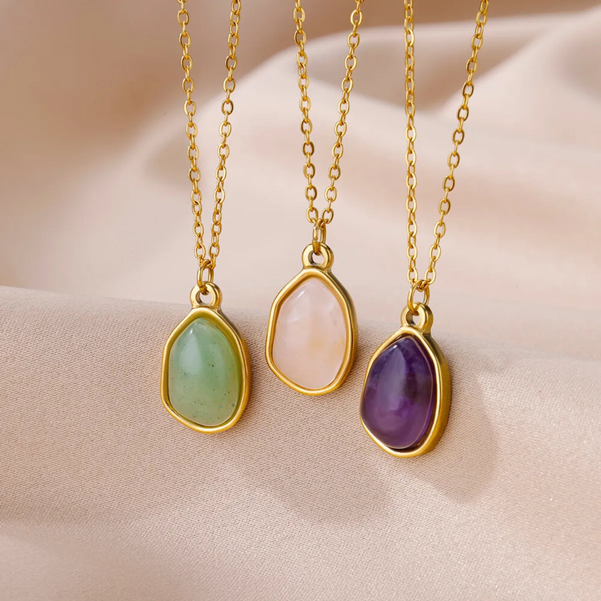 Spiritual Necklaces-304 Stainless Steel 18K Gold Plated Casual Plating Inlay Solid Color Natural Stone Pendant Necklace