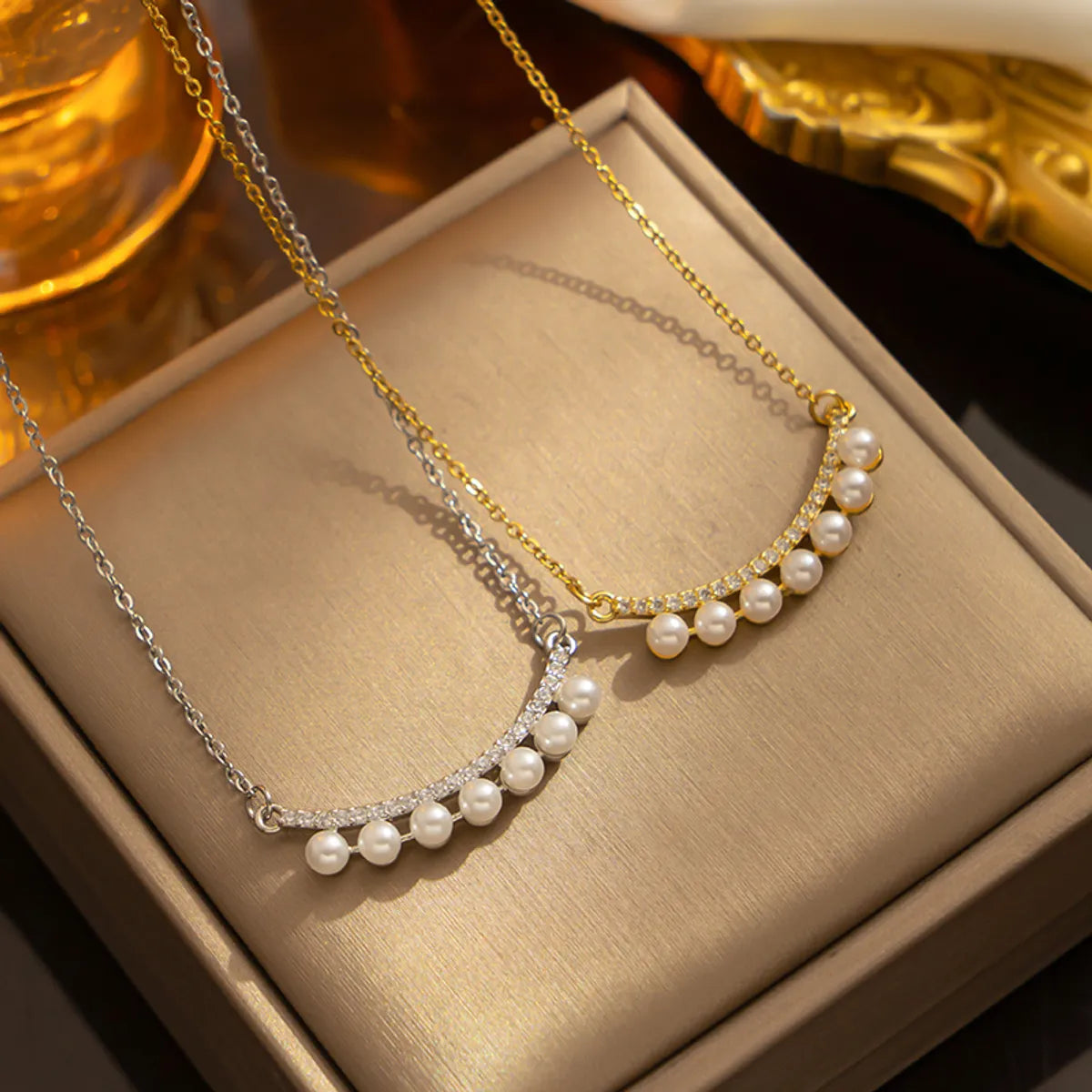 Birthstone Necklaces-Simple Style Smile Face Titanium Steel Plating Inlay Freshwater Pearl 18k Gold Plated Necklace