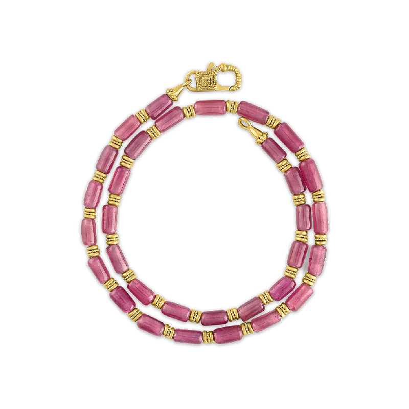 Beaded Necklaces-Ruby Bamboo Chain with Fibula Clasp